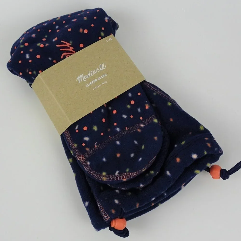 Madewell Slipper Socks Plush Fleece Indigo Blue Cozy NWT